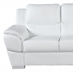 Homeroots 85" White Leather Sofa With Silver Legs White  329479