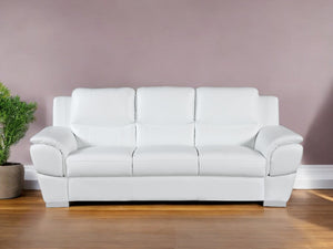 Homeroots 85" White Leather Sofa With Silver Legs White  329479