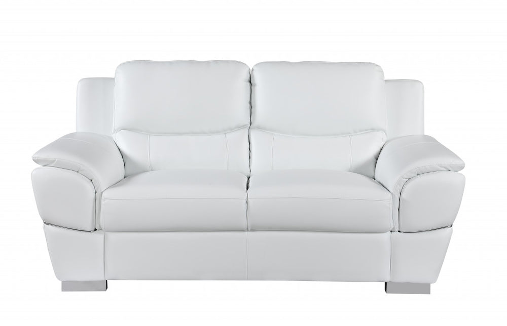 Homeroots 69" White And Silver Faux Leather Love Seat White  329480