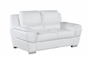Homeroots 69" White And Silver Faux Leather Love Seat White  329480