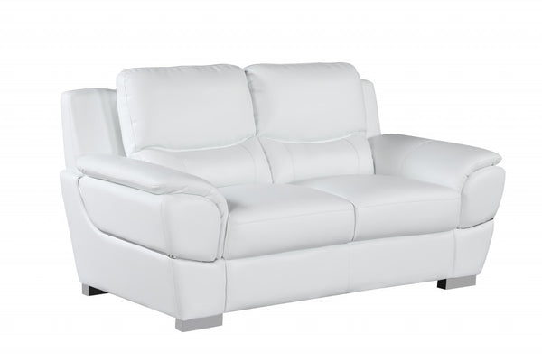 Homeroots 69" White And Silver Faux Leather Love Seat White  329480