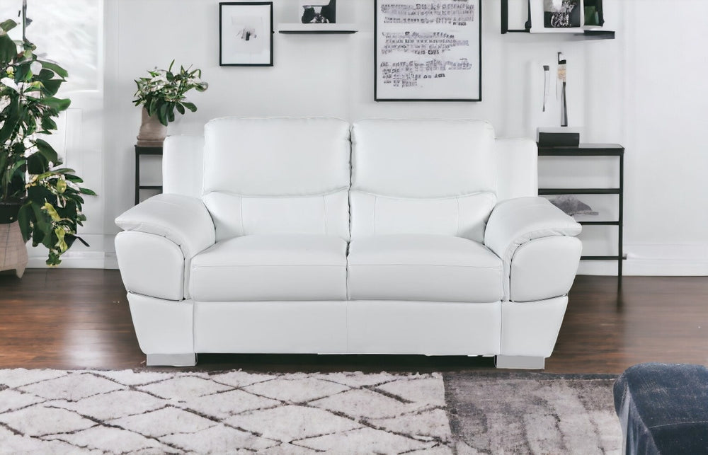 Homeroots 69" White And Silver Faux Leather Love Seat White  329480