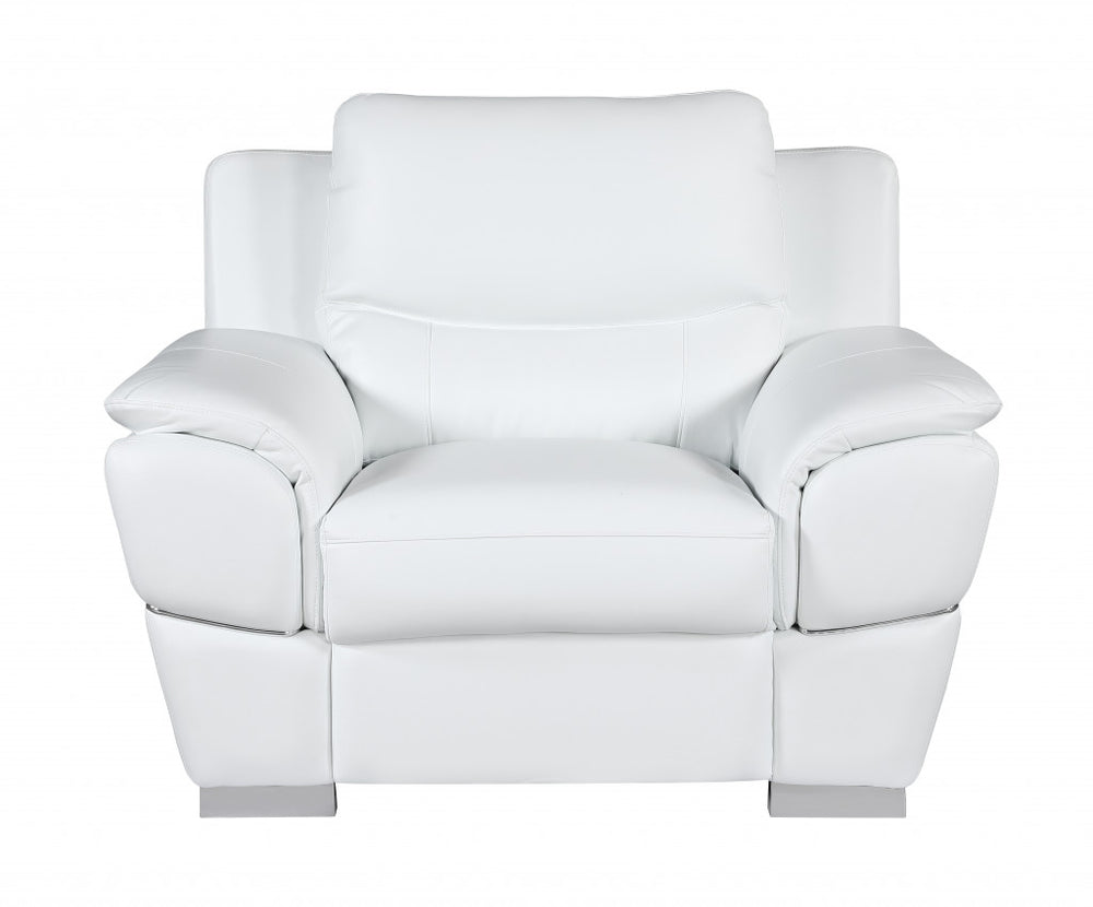 Homeroots 48" White And Silver Leather Match Arm Chair White  329481