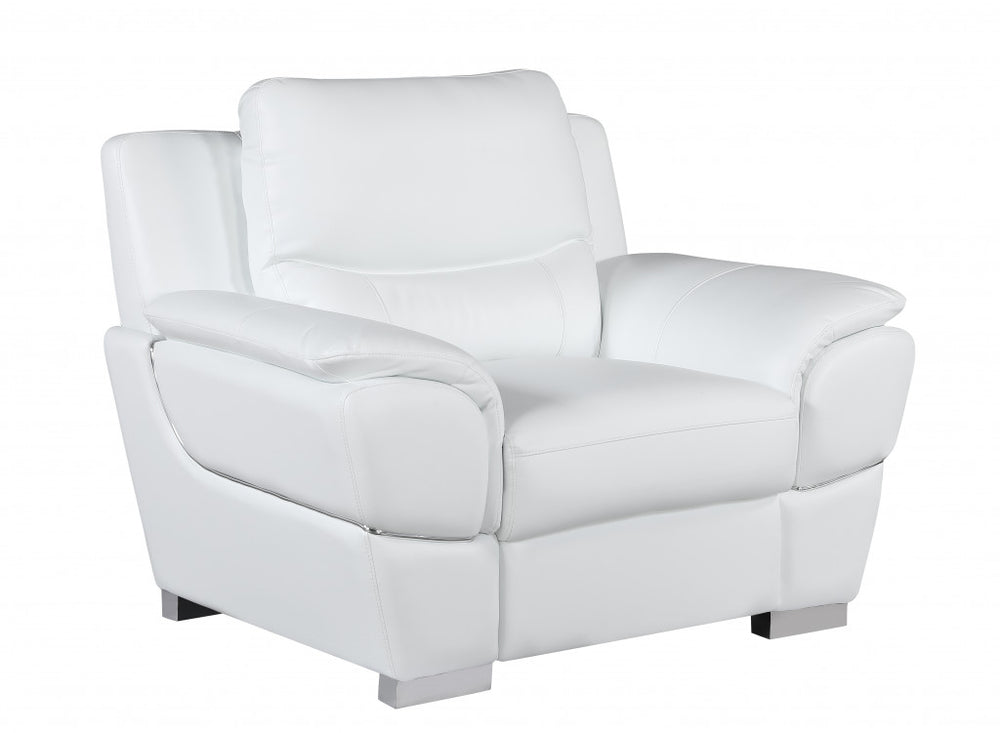 Homeroots 48" White And Silver Leather Match Arm Chair White  329481