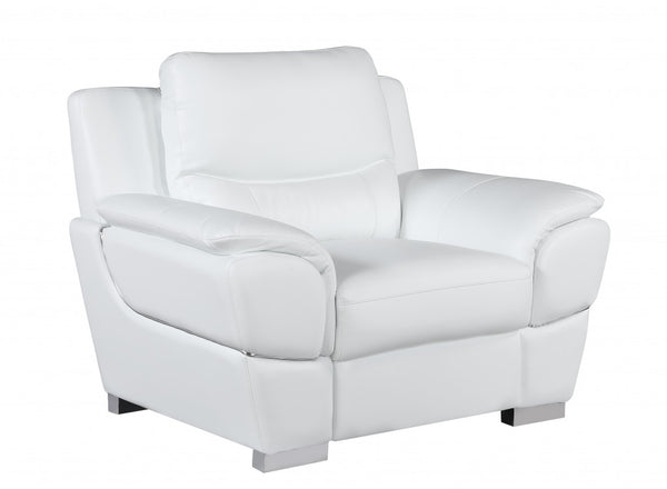 Homeroots 48" White And Silver Leather Match Arm Chair White  329481