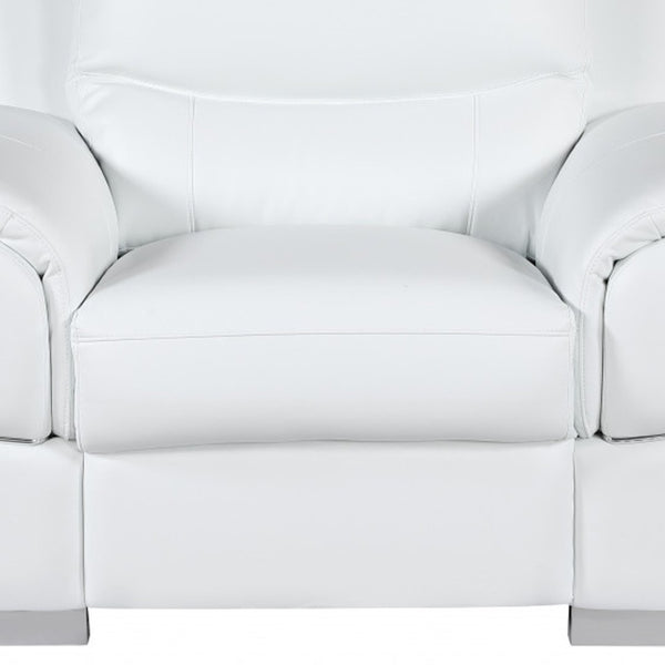 HomeRoots 48" Black Leather-Match Club Chair - Modern Design with Plush Cushioning and Silver Metal Legs for Comfort White 329481