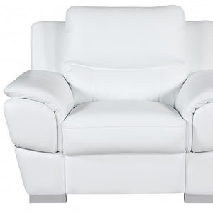 HomeRoots 48" Black Leather-Match Club Chair - Modern Design with Plush Cushioning and Silver Metal Legs for Comfort White 329481