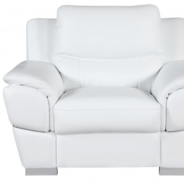 HomeRoots 48" Black Leather-Match Club Chair - Modern Design with Plush Cushioning and Silver Metal Legs for Comfort White 329481