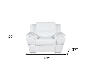 HomeRoots 48" Black Leather-Match Club Chair - Modern Design with Plush Cushioning and Silver Metal Legs for Comfort White 329481
