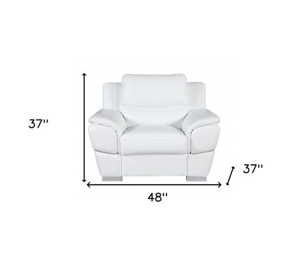 HomeRoots 48" Black Leather-Match Club Chair - Modern Design with Plush Cushioning and Silver Metal Legs for Comfort White 329481