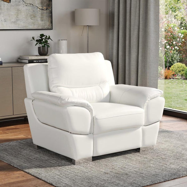 HomeRoots 48" Black Leather-Match Club Chair - Modern Design with Plush Cushioning and Silver Metal Legs for Comfort White 329481