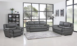Homeroots Three Piece Indoor Gray Genuine Leather Six Person Seating Set Grey  329482