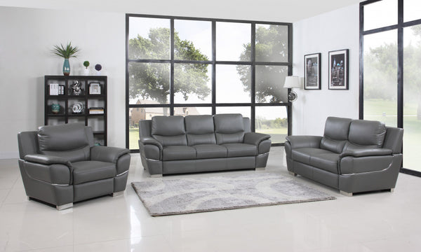 Homeroots Three Piece Indoor Gray Genuine Leather Six Person Seating Set Grey  329482