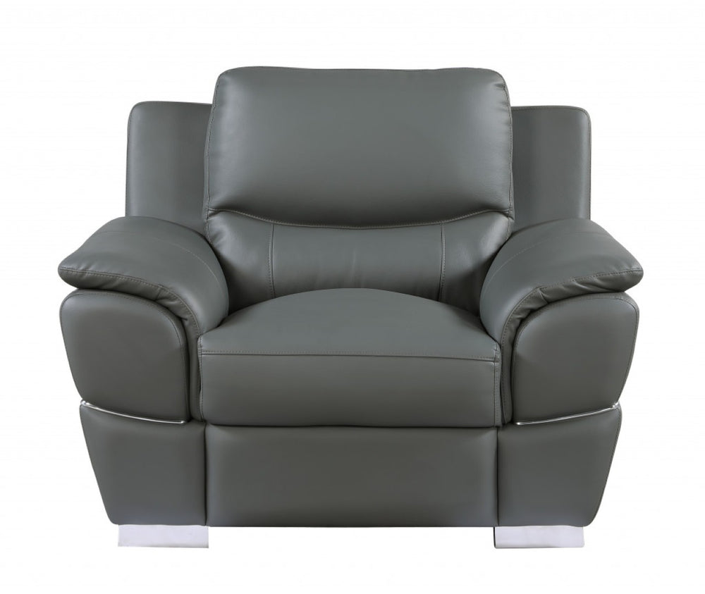 HomeRoots Three Piece Indoor Gray Genuine Leather Seating Set for Six - Modern Comfort & Luxury Style 329482