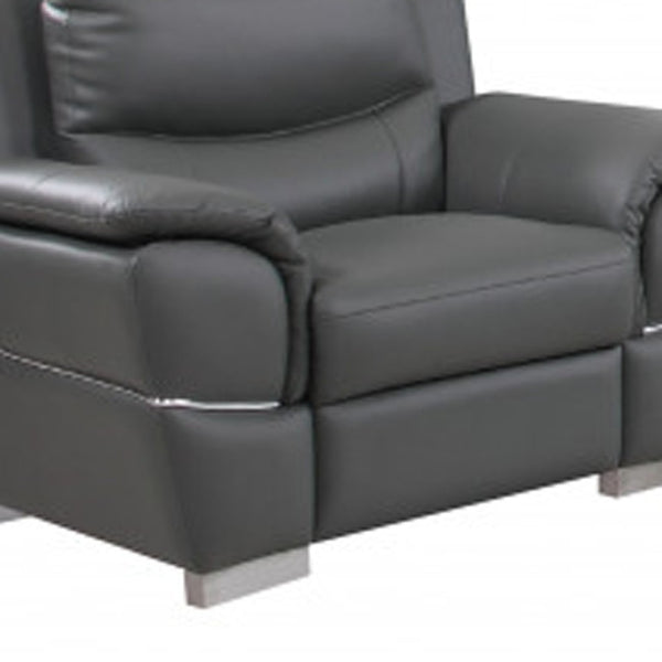 HomeRoots Three Piece Indoor Gray Genuine Leather Seating Set for Six - Modern Comfort & Luxury Style 329482