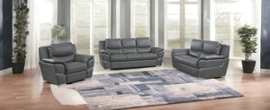 Homeroots Three Piece Indoor Gray Genuine Leather Six Person Seating Set Grey  329482
