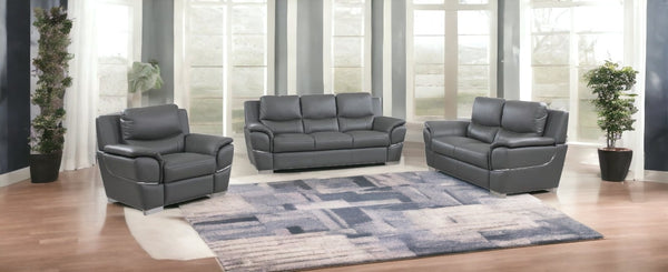 Homeroots Three Piece Indoor Gray Genuine Leather Six Person Seating Set Grey  329482