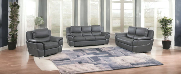 Homeroots Three Piece Indoor Gray Genuine Leather Six Person Seating Set Grey  329482