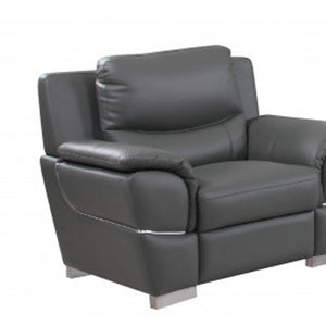 HomeRoots Three Piece Indoor Gray Genuine Leather Seating Set for Six - Modern Comfort & Luxury Style 329482