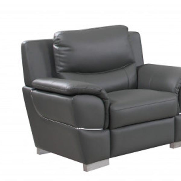 HomeRoots Three Piece Indoor Gray Genuine Leather Seating Set for Six - Modern Comfort & Luxury Style 329482