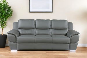 Homeroots 85" Gray Leather Sofa With Silver Legs Grey  329483