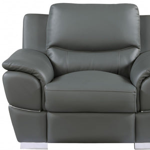 HomeRoots 48" Black Leather-Match Club Chair - Modern Design with Plush Cushioning and Silver Metal Legs for Comfort Ash Gray 329485