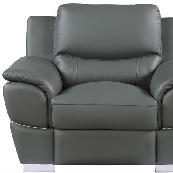 HomeRoots 48" Black Leather-Match Club Chair - Modern Design with Plush Cushioning and Silver Metal Legs for Comfort Ash Gray 329485