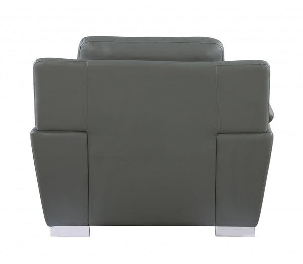 Homeroots 48" Gray And Silver Leather Match Arm Chair Grey  329485