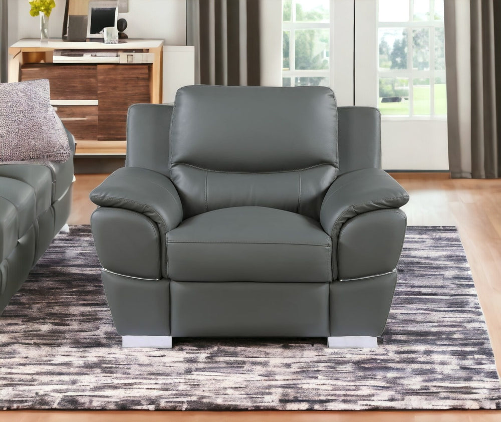 Homeroots 48" Gray And Silver Leather Match Arm Chair Grey  329485