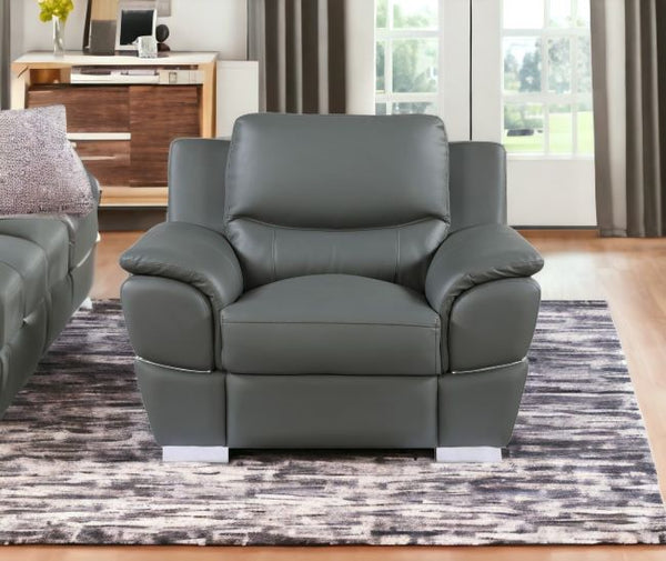 Homeroots 48" Gray And Silver Leather Match Arm Chair Grey  329485
