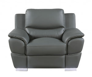 HomeRoots 48" Black Leather-Match Club Chair - Modern Design with Plush Cushioning and Silver Metal Legs for Comfort Ash Gray 329485