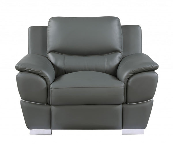 HomeRoots 48" Black Leather-Match Club Chair - Modern Design with Plush Cushioning and Silver Metal Legs for Comfort Ash Gray 329485