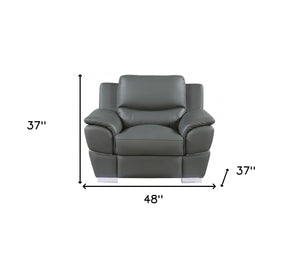HomeRoots 48" Black Leather-Match Club Chair - Modern Design with Plush Cushioning and Silver Metal Legs for Comfort Ash Gray 329485