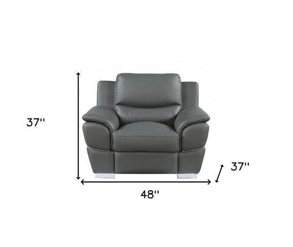 HomeRoots 48" Black Leather-Match Club Chair - Modern Design with Plush Cushioning and Silver Metal Legs for Comfort Ash Gray 329485