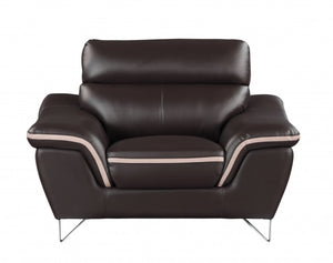 HomeRoots Three Piece Indoor Brown Genuine Leather Seating Set for Six – Luxurious Comfort & Timeless Style 219" X 37" X 36" 329486