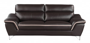 Homeroots 86" Brown Leather Sofa With Silver Legs   329487