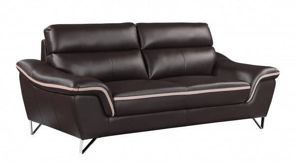 Homeroots 86" Brown Leather Sofa With Silver Legs   329487