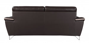 Homeroots 86" Brown Leather Sofa With Silver Legs   329487