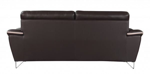 Homeroots 86" Brown Leather Sofa With Silver Legs   329487
