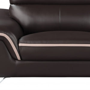 Homeroots 86" Brown Leather Sofa With Silver Legs   329487