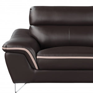 Homeroots 86" Brown Leather Sofa With Silver Legs   329487