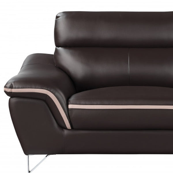 Homeroots 86" Brown Leather Sofa With Silver Legs   329487