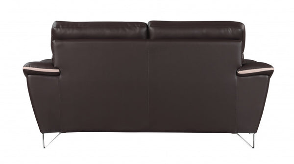 Homeroots 69" Brown And Silver Faux Leather Love Seat   329488