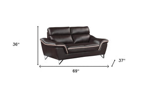 Homeroots 69" Brown And Silver Faux Leather Love Seat   329488