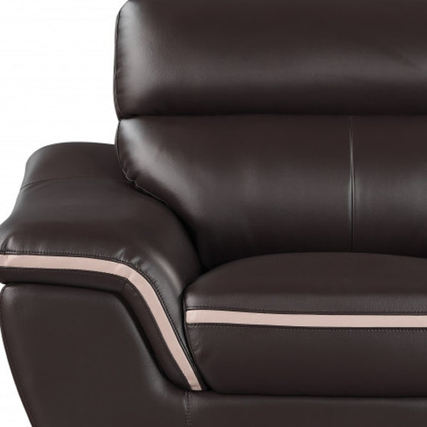 HomeRoots Three Piece Indoor Brown Genuine Leather Seating Set for Six – Luxurious Comfort & Timeless Style 49" X 37" X 36" 329489