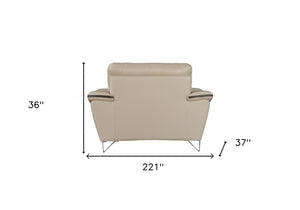 HomeRoots Three Piece Indoor Beige Genuine Leather Seating Set for Six – Timeless Comfort & Style 221" X 37" X 36" 329490