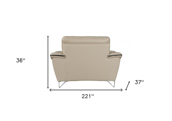 HomeRoots Three Piece Indoor Beige Genuine Leather Seating Set for Six – Timeless Comfort & Style 221" X 37" X 36" 329490