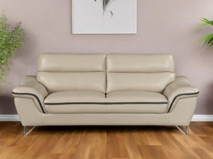 Homeroots 86" Beige Leather Sofa With Silver Legs   329491