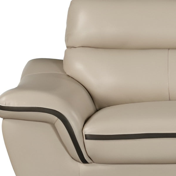 Homeroots 86" Beige Leather Sofa With Silver Legs   329491
