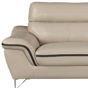 Homeroots 86" Beige Leather Sofa With Silver Legs   329491